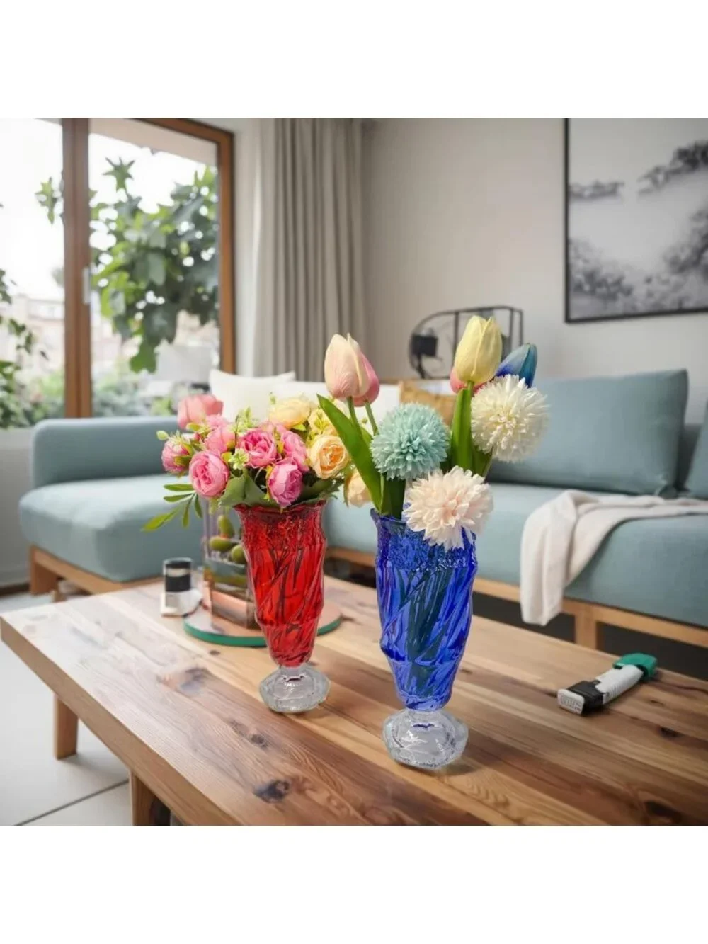 9.5 Inch Red Glass Flower Vase Bohemian Style For Centerpieces Wedding Home Dec